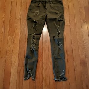 Olive Green Express Ankle Ripped Jean Legging